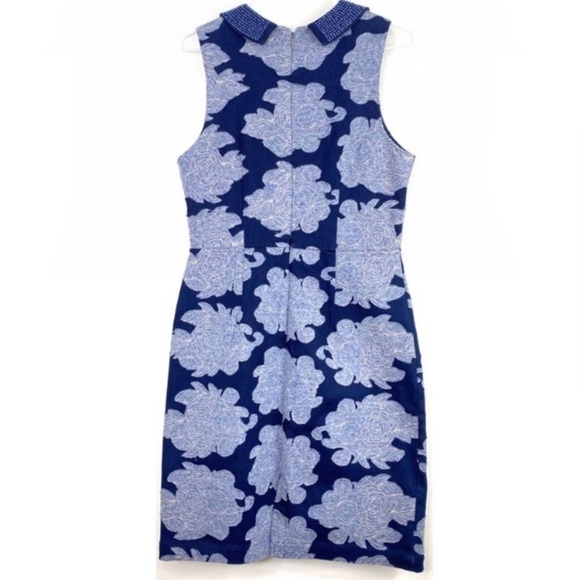 Anthropologie by Let me be Floral Patchwork Rain Garden Shift Dress Indigo Blue - Picture 6 of 11